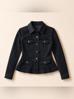 Liverpool Black Peplum Denim Jacket - Women